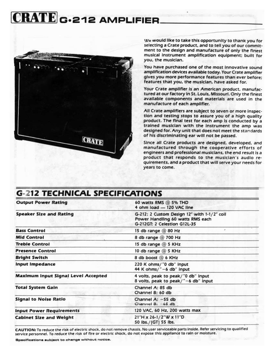 Crate Amplifiers G.212 manual 