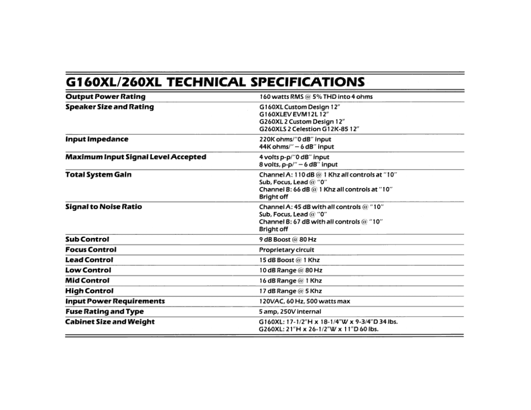 Crate Amplifiers G160 XL, G260 XL manual 
