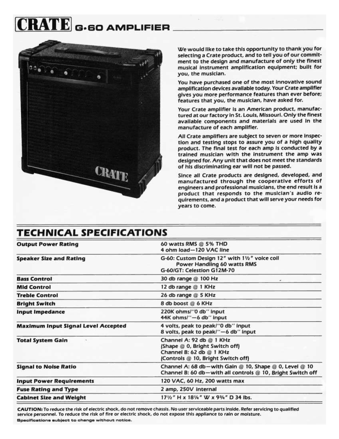 Crate Amplifiers G.60 manual 