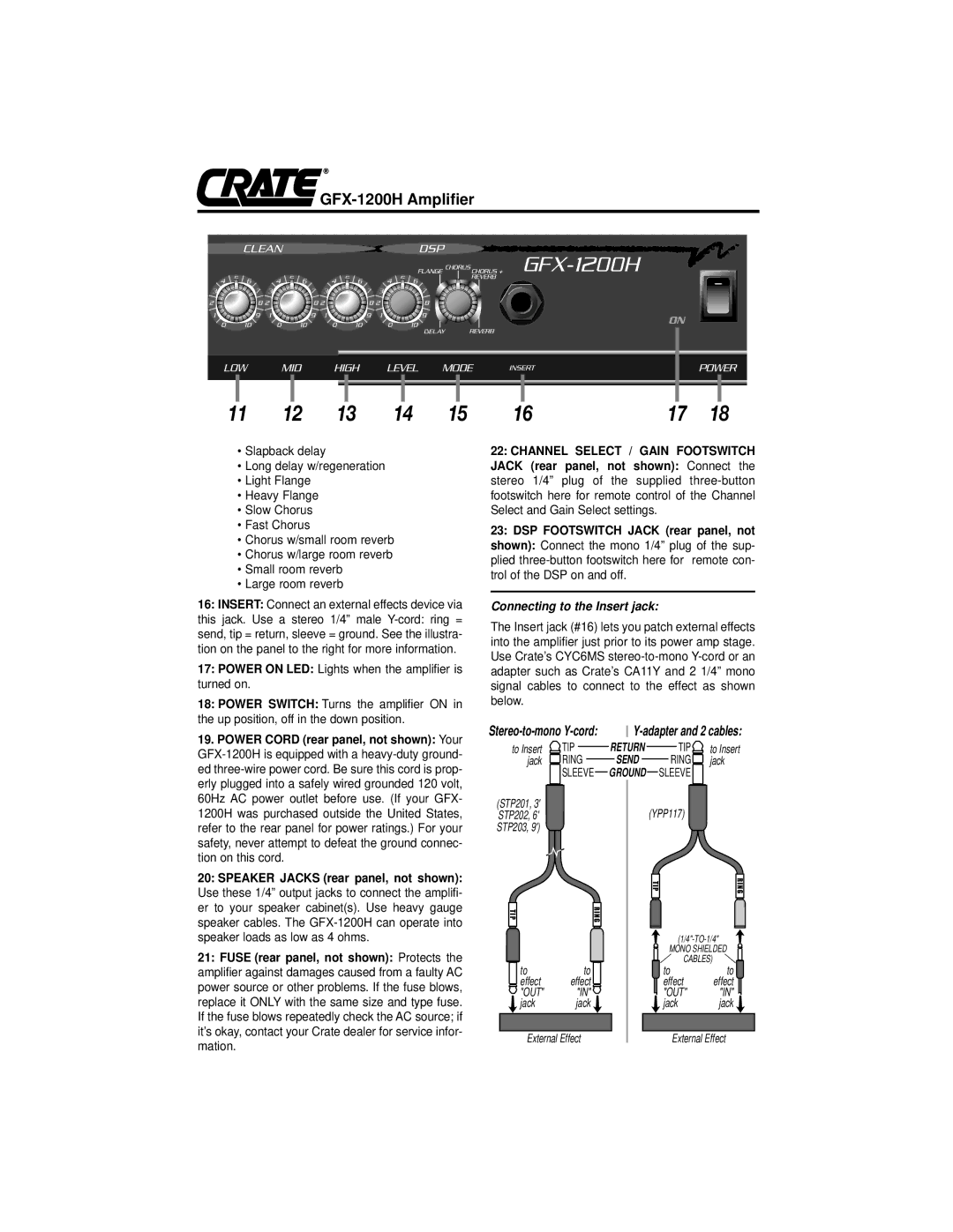 Crate Amplifiers GFX-1200H owner manual 11 12 13 14 