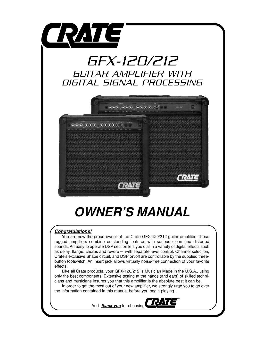 Crate Amplifiers GFX-120/212 owner manual 