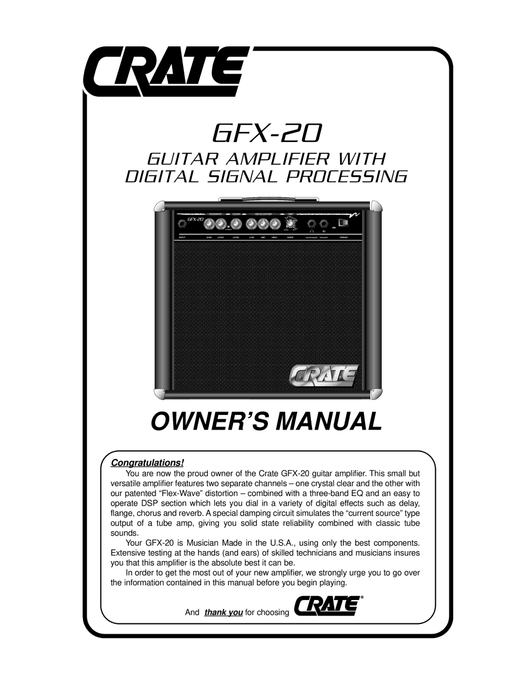 Crate Amplifiers GFX-20 owner manual 