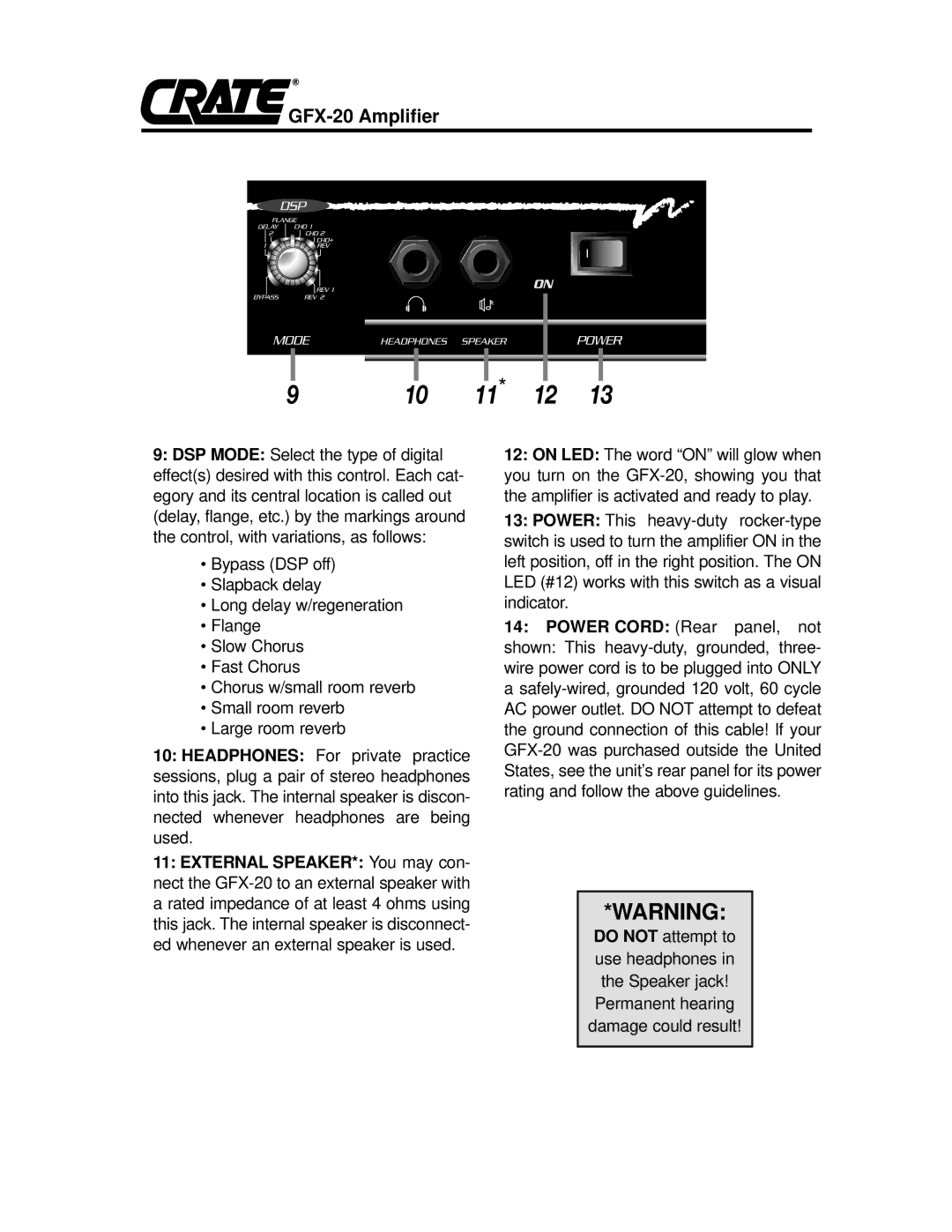 Crate Amplifiers GFX-20 owner manual 11* 12 