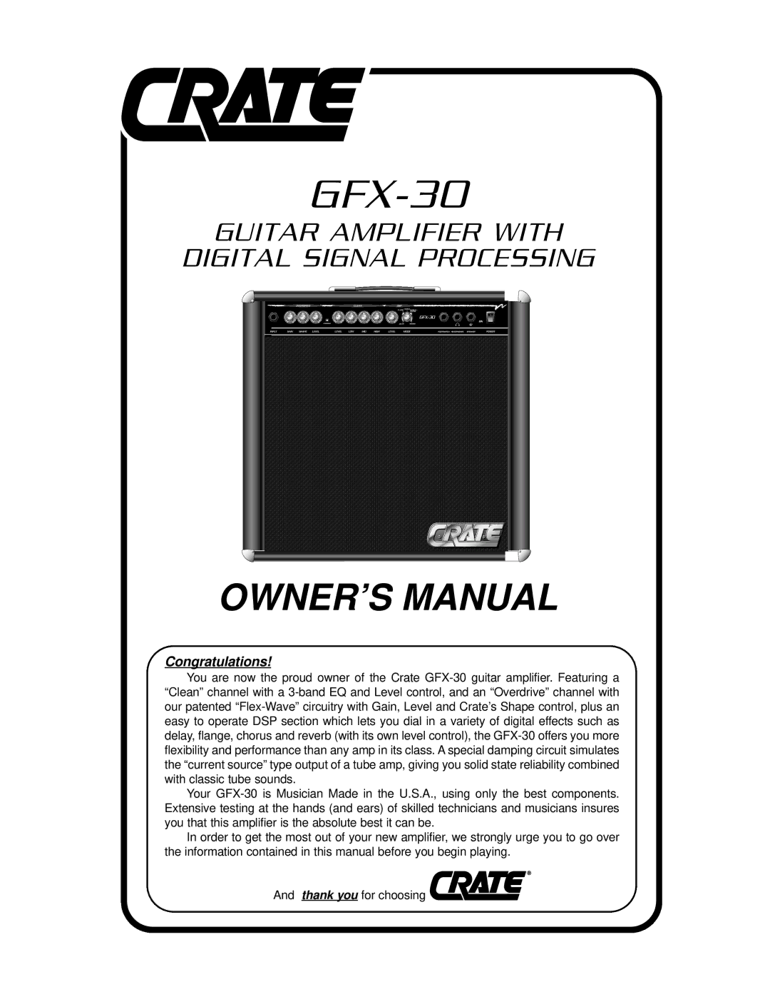 Crate Amplifiers GFX-30 owner manual 