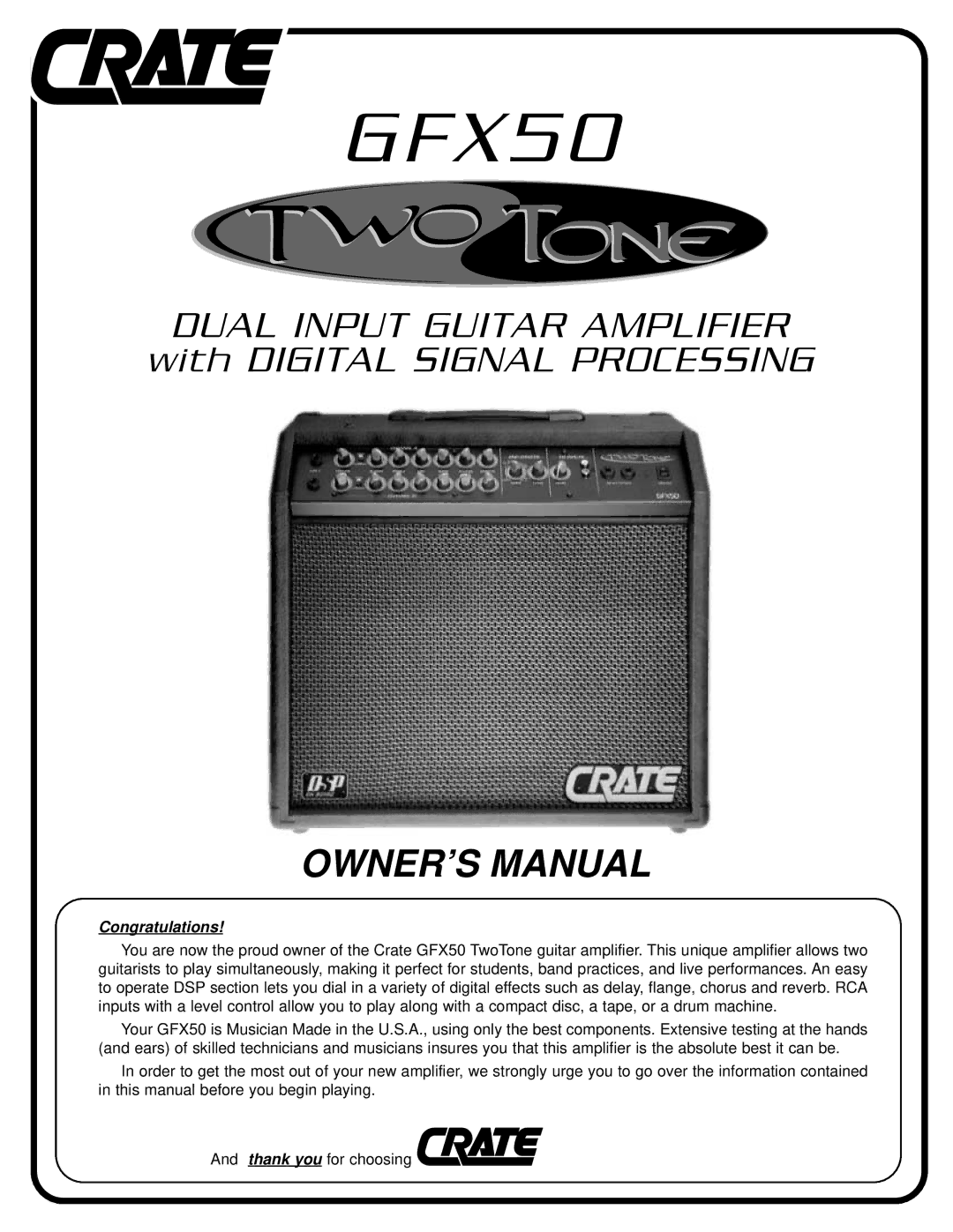 Crate Amplifiers GFX50 owner manual X 5 