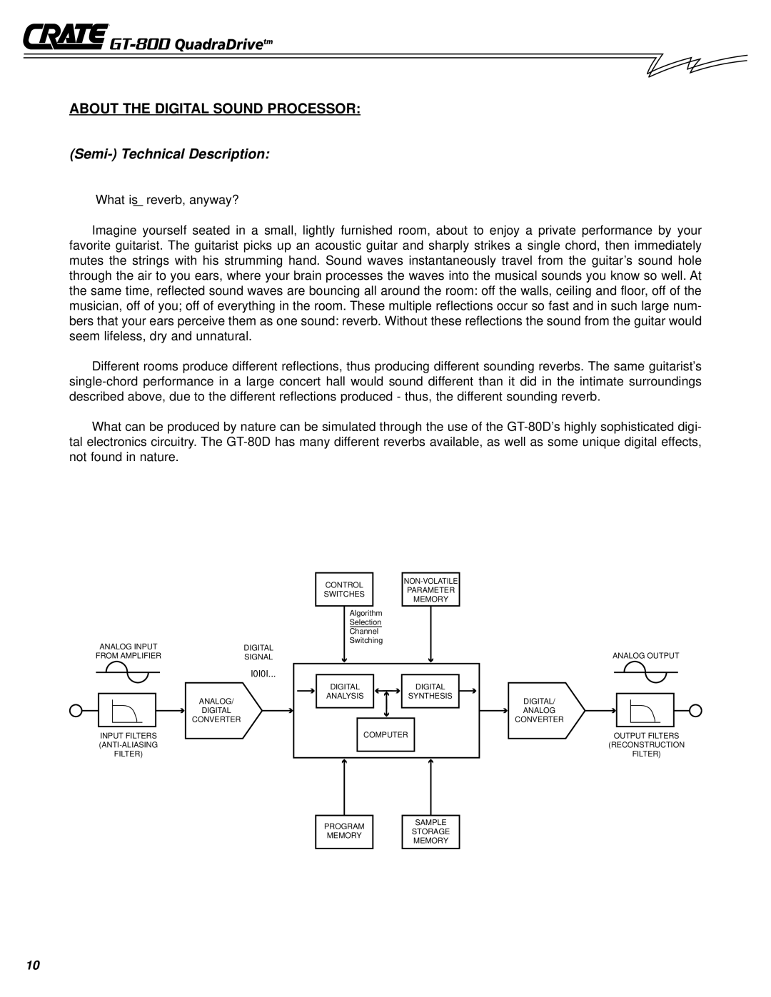 Crate Amplifiers GT-80D owner manual Semi- Technical Description, What is reverb, anyway? 