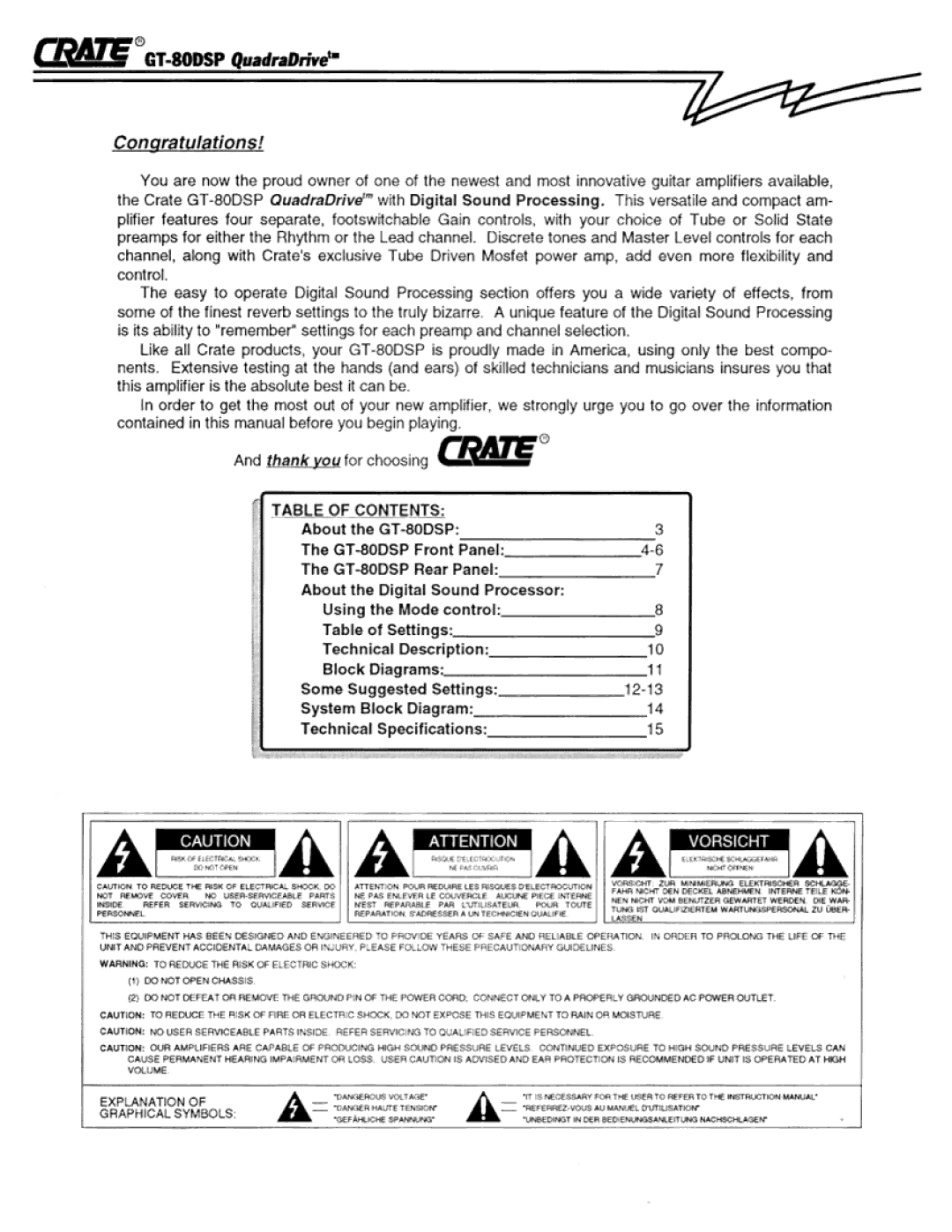 Crate Amplifiers GT-80DSP manual 