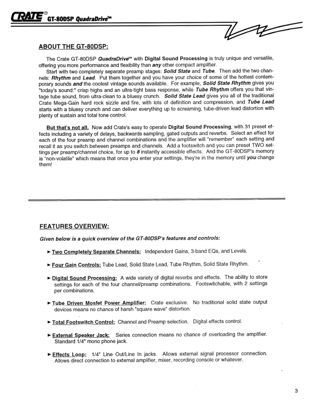 Crate Amplifiers GT-80DSP manual 