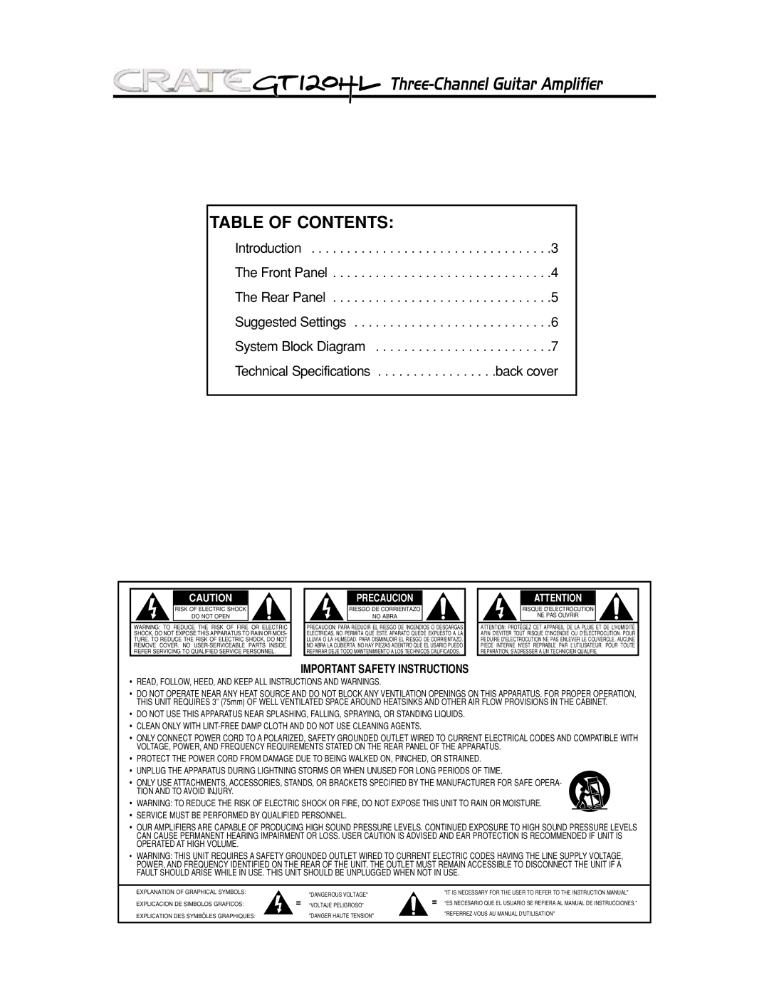 Crate Amplifiers GT120HL manual Three-Channel Guitar Amplifier 