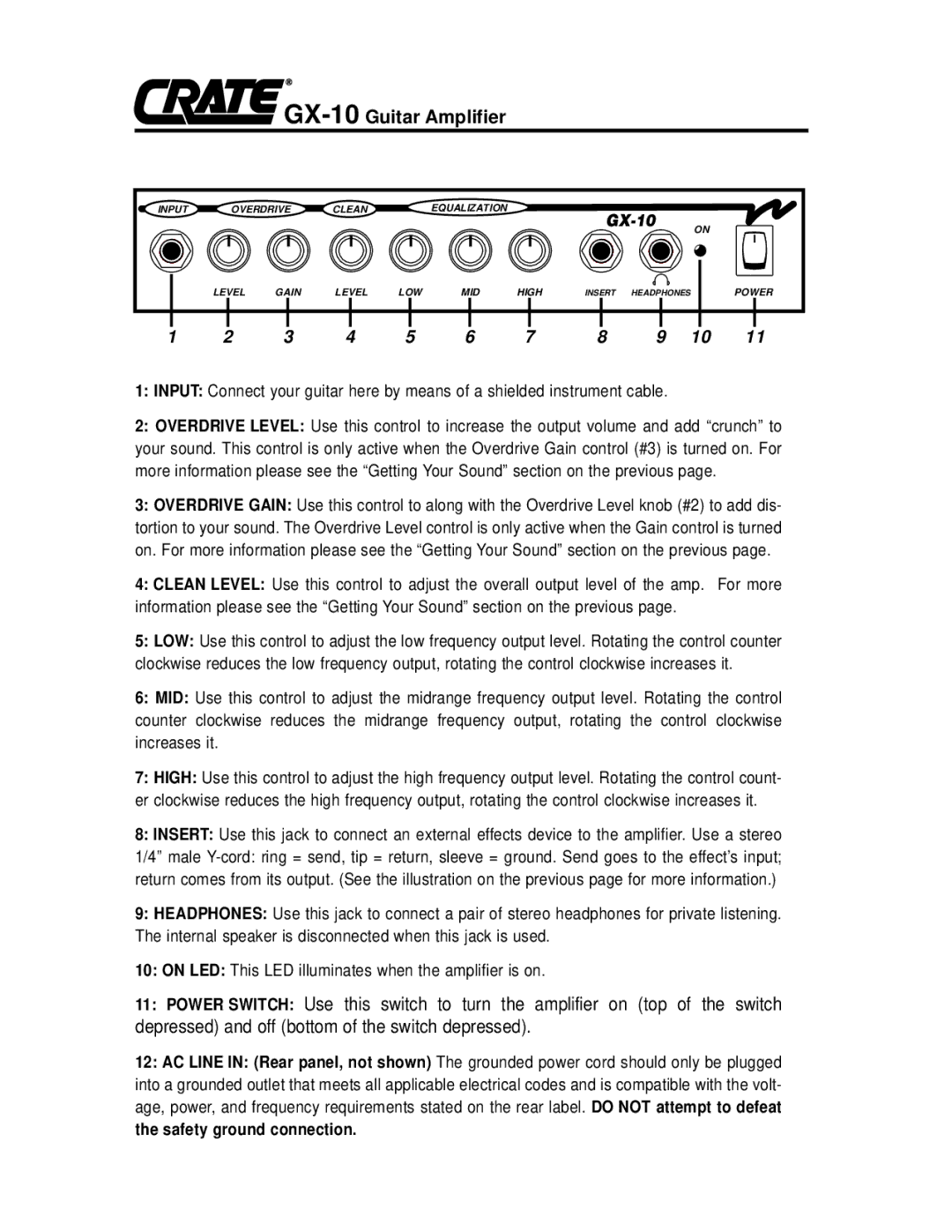 Crate Amplifiers GX-10 owner manual 