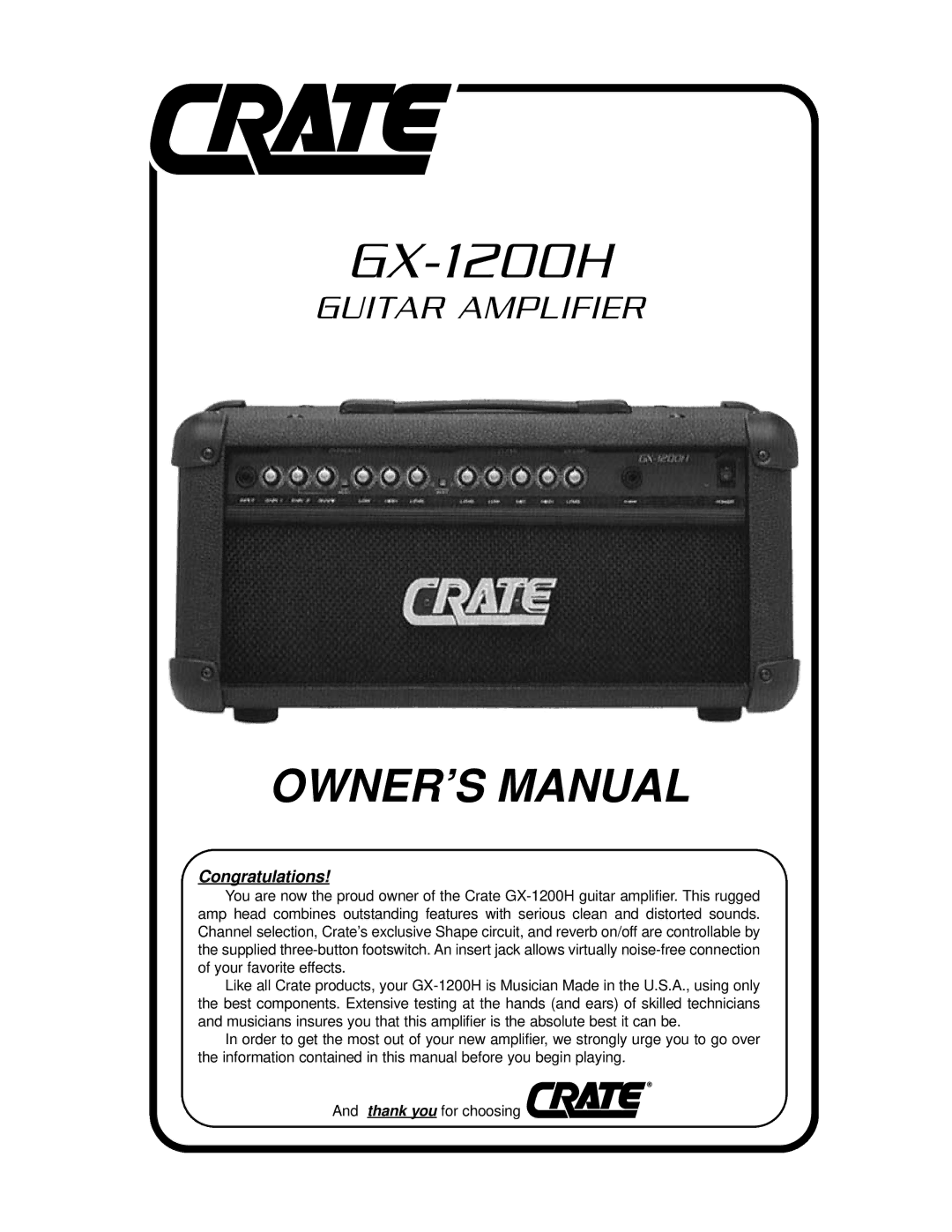 Crate Amplifiers GX-1200H owner manual 