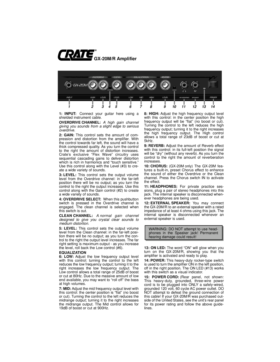 Crate Amplifiers GX-20M /R owner manual GX-20M/R Amplifier 