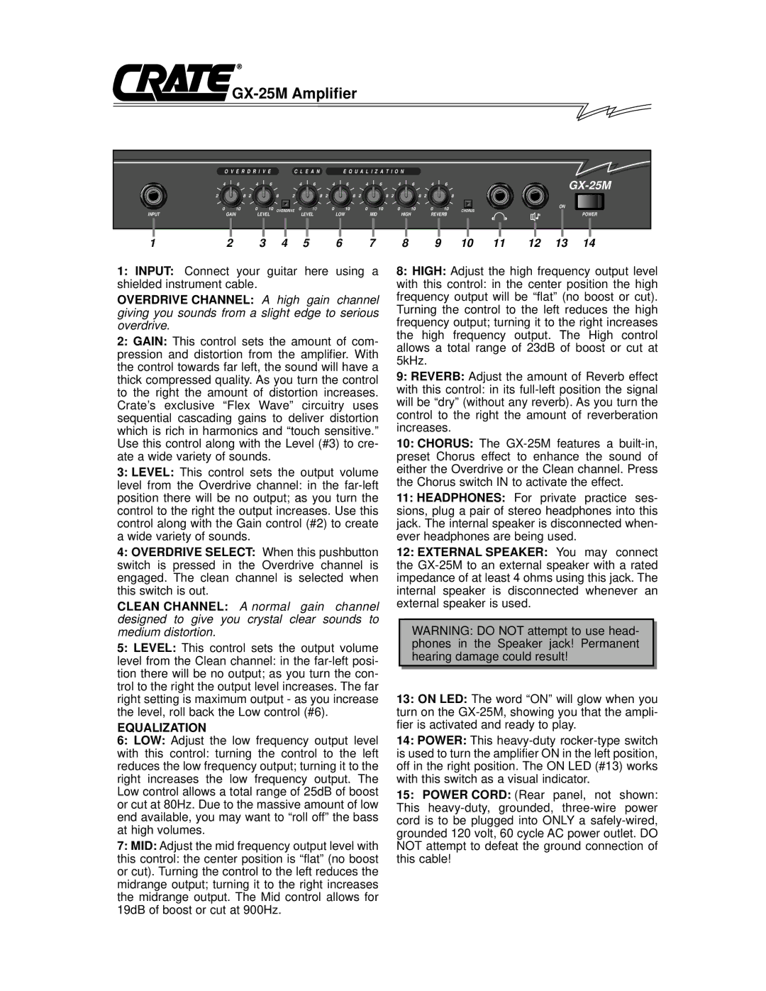 Crate Amplifiers owner manual GX-25M Amplifier 