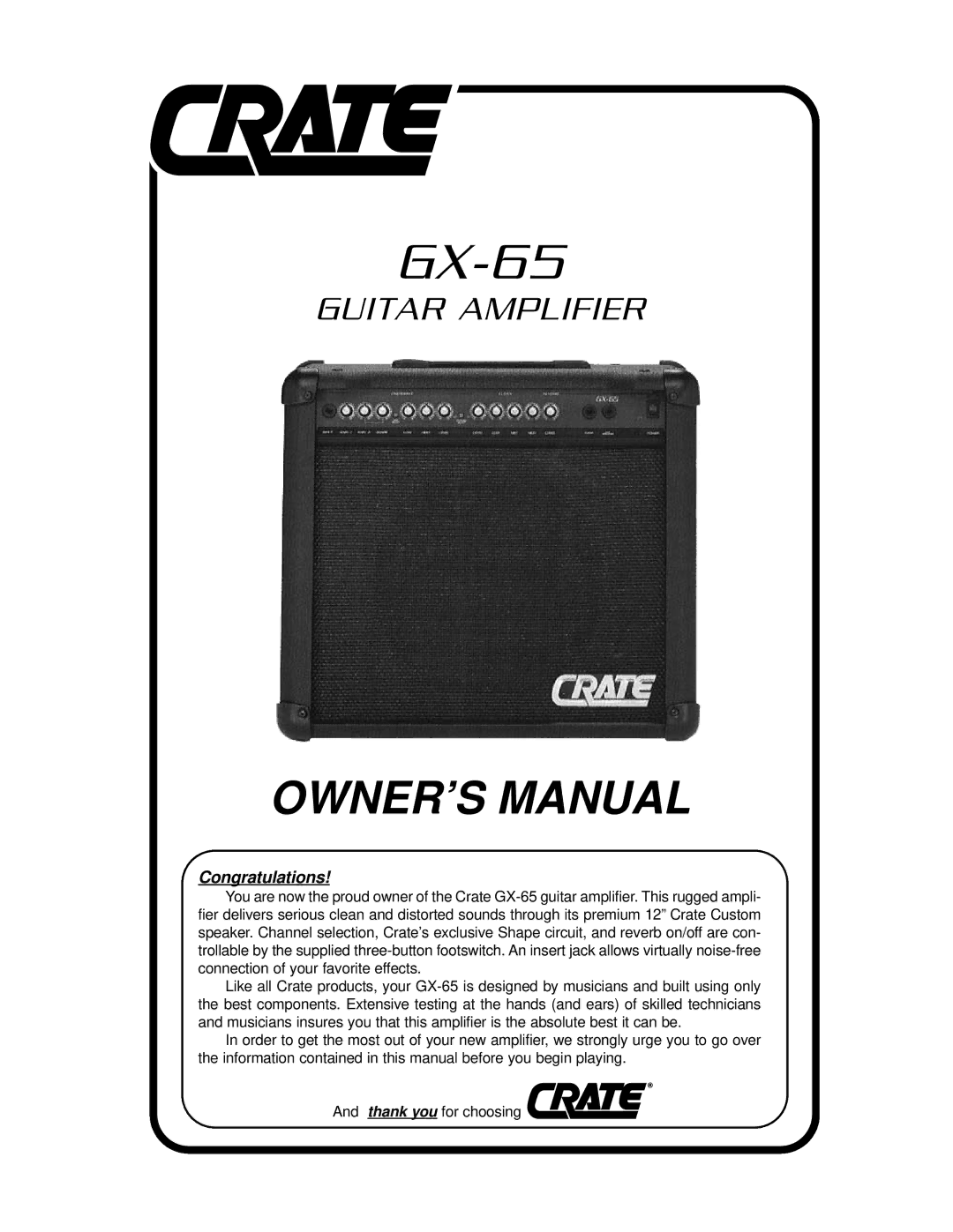 Crate Amplifiers GX-65 owner manual 