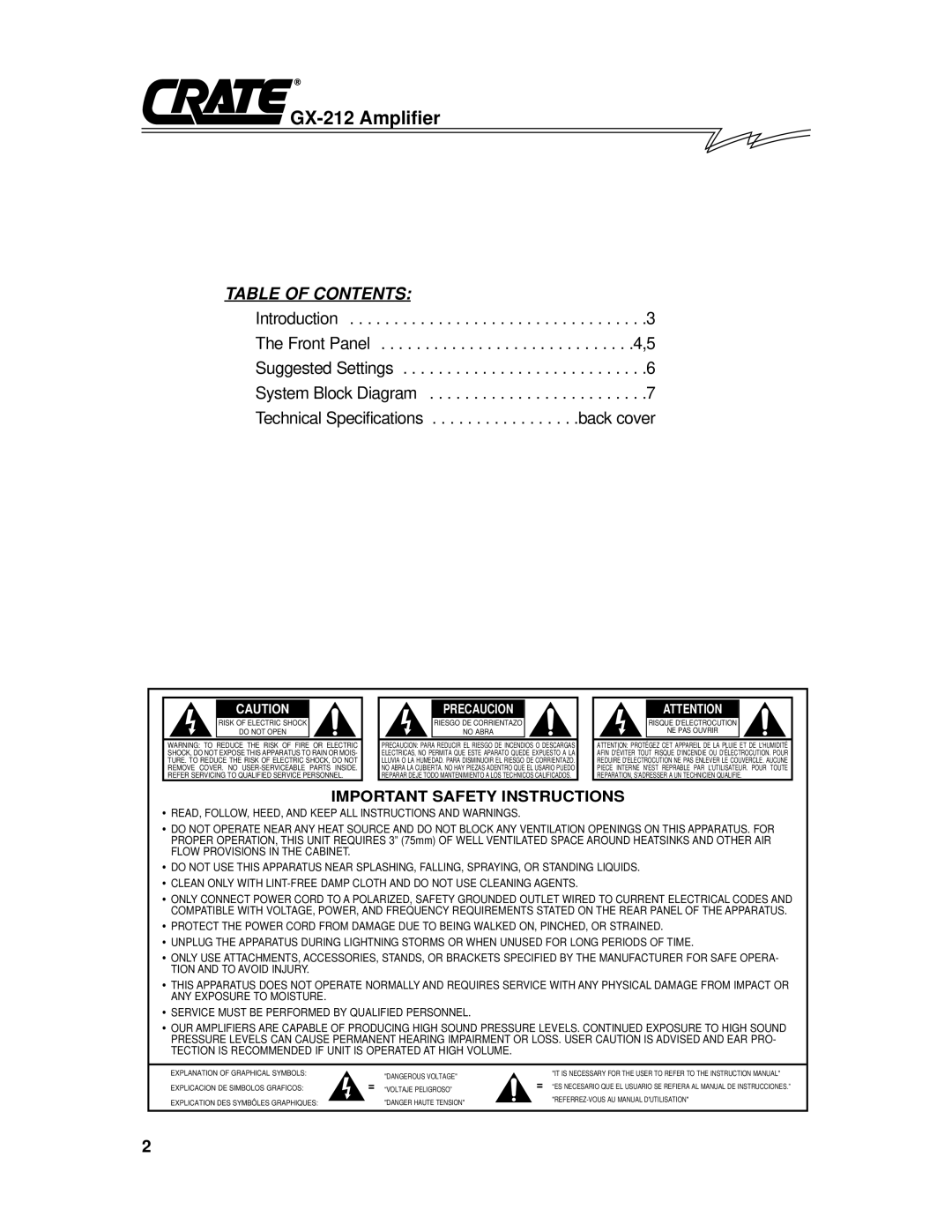 Crate Amplifiers GX212 owner manual GX-212 Amplifier 