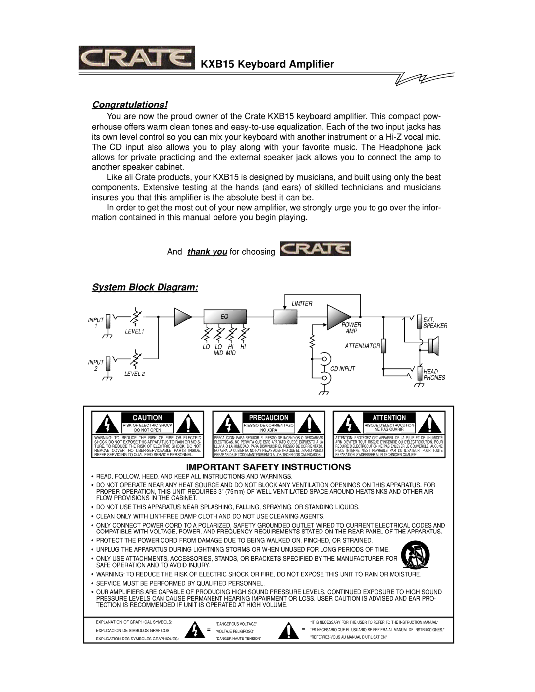 Crate Amplifiers manual KXB15 Keyboard Amplifier 