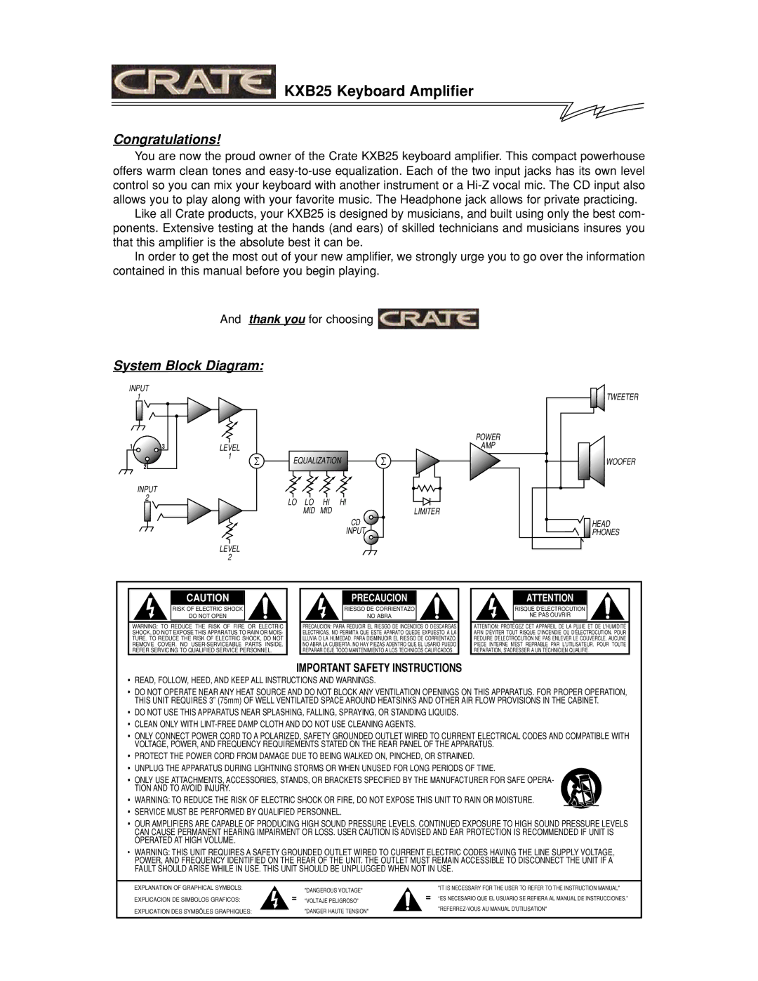 Crate Amplifiers manual KXB25 Keyboard Amplifier 