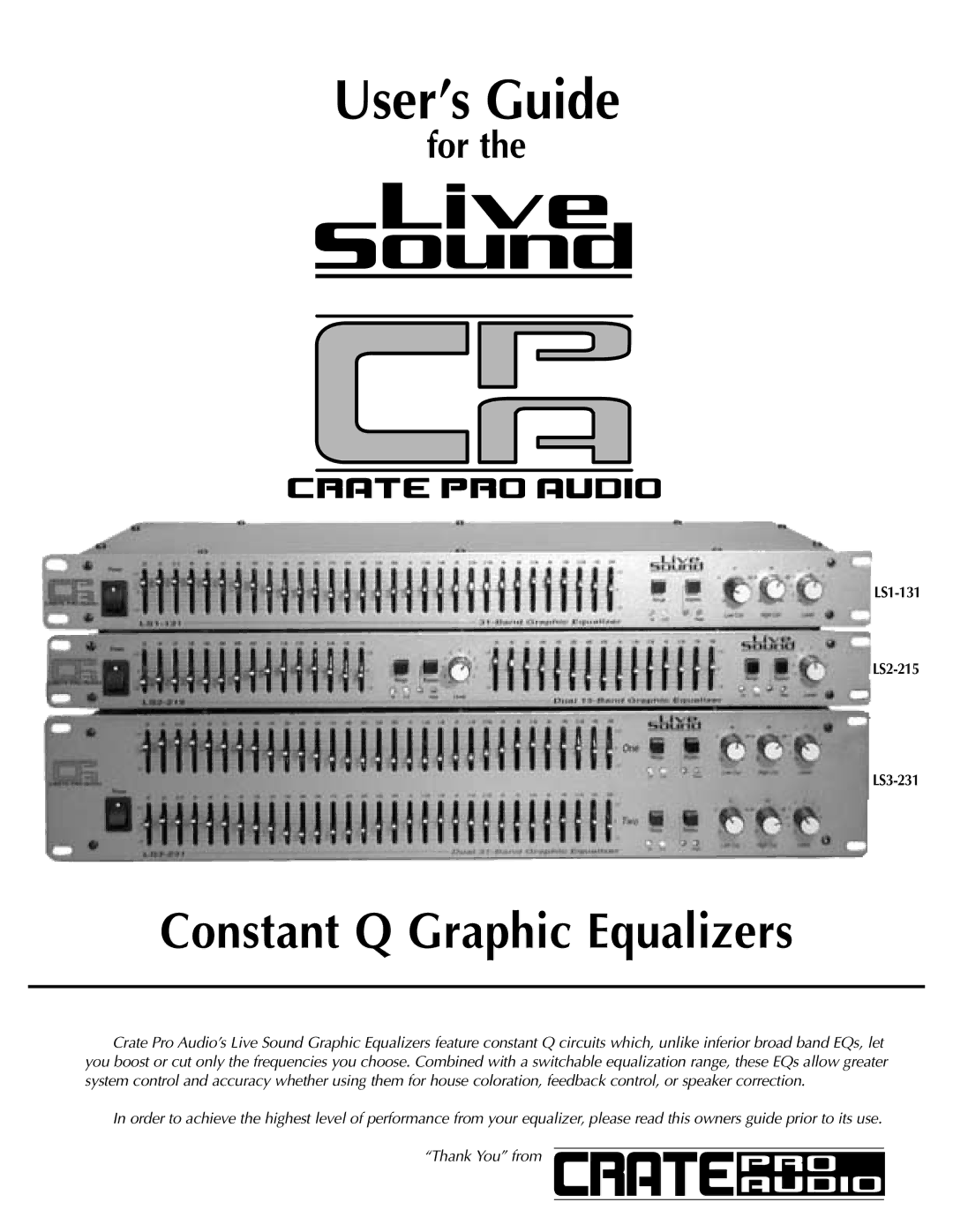 Crate Amplifiers manual User’s Guide, LS1-131 LS2-215 LS3-231 