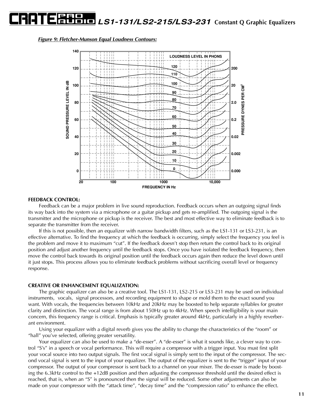 Crate Amplifiers LS2-215, LS3-231, LS1-131 manual Feedback Control, Creative or Enhancement Equalization 