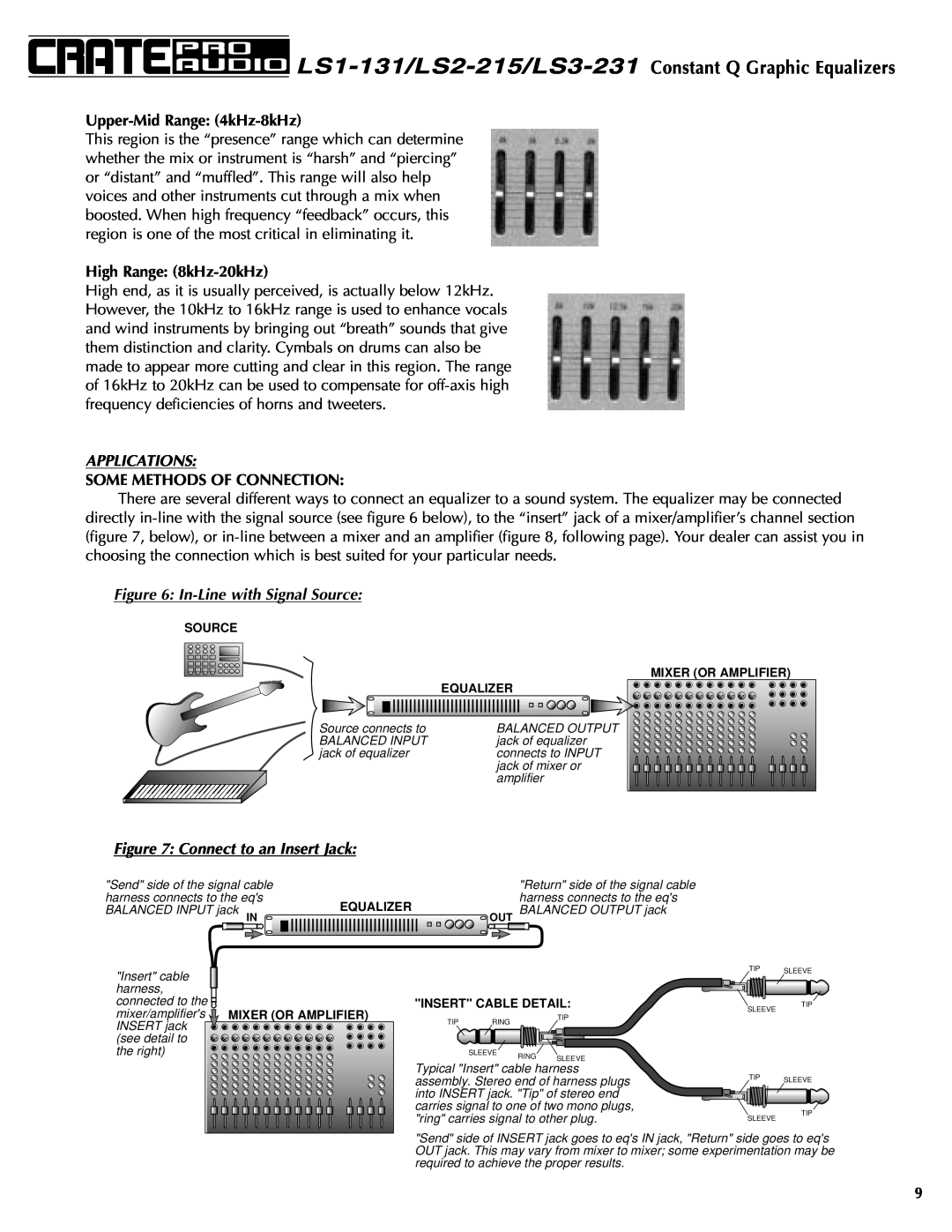 Crate Amplifiers LS3-231 manual Upper-MidRange 4kHz-8kHz, High Range 8kHz-20kHz, Applications, Some Methods Of Connection 