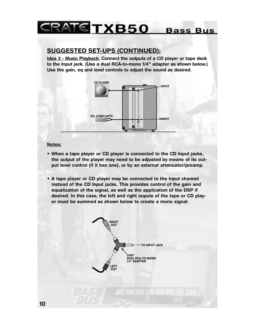 Crate Amplifiers TXB50 manual Right OUT To Input Jack Left OUT CA9Y 