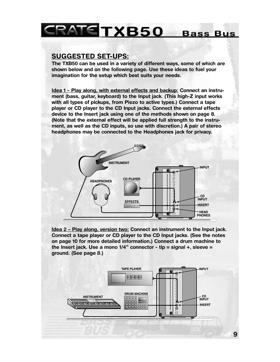 Crate Amplifiers TXB50 manual Suggested SET-UPS 