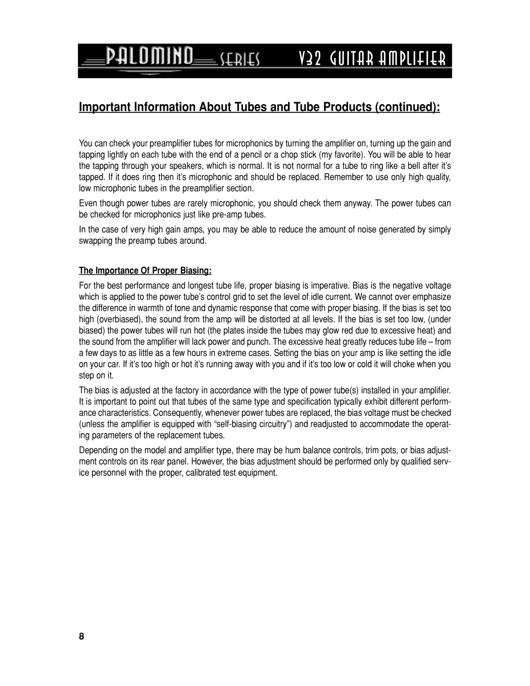 Crate Amplifiers V32 manual Importance Of Proper Biasing 