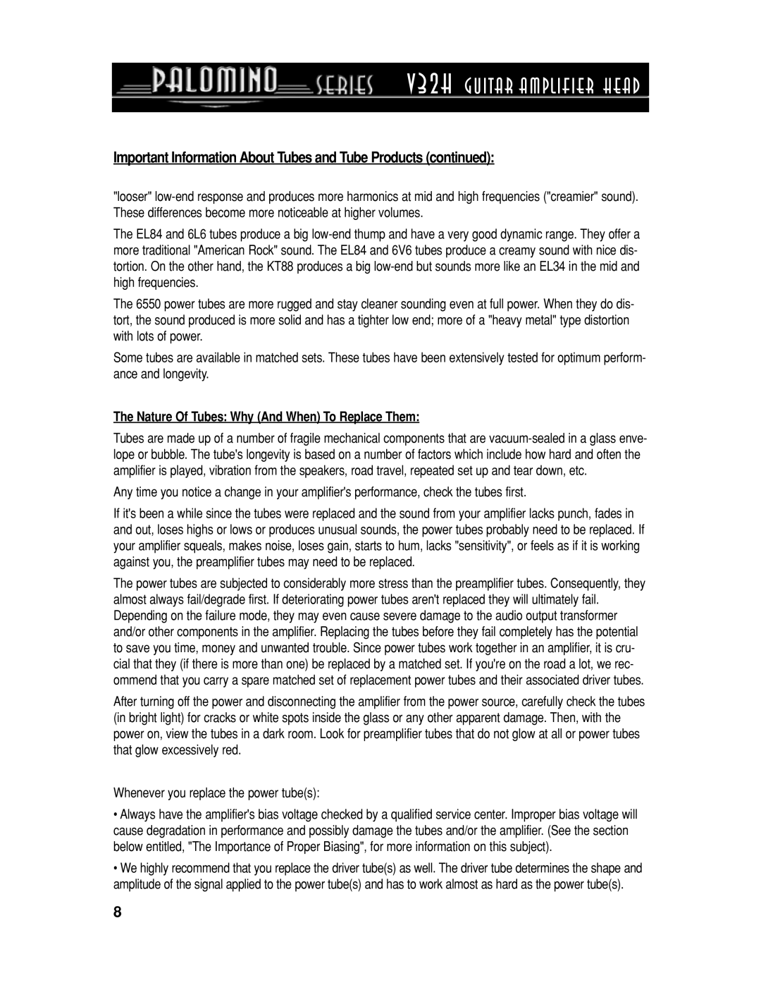 Crate Amplifiers V32H manual Nature Of Tubes Why And When To Replace Them 