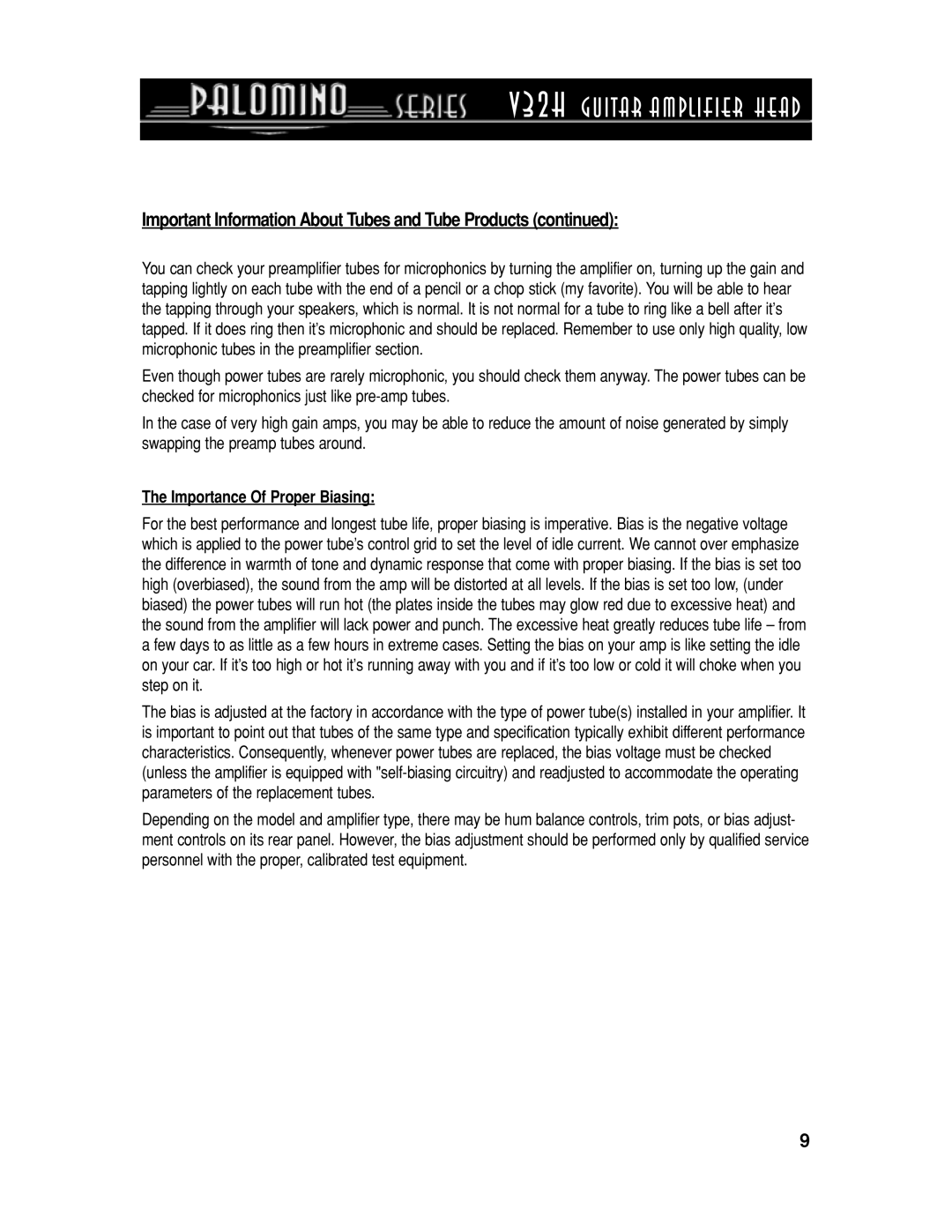 Crate Amplifiers V32H manual Importance Of Proper Biasing 