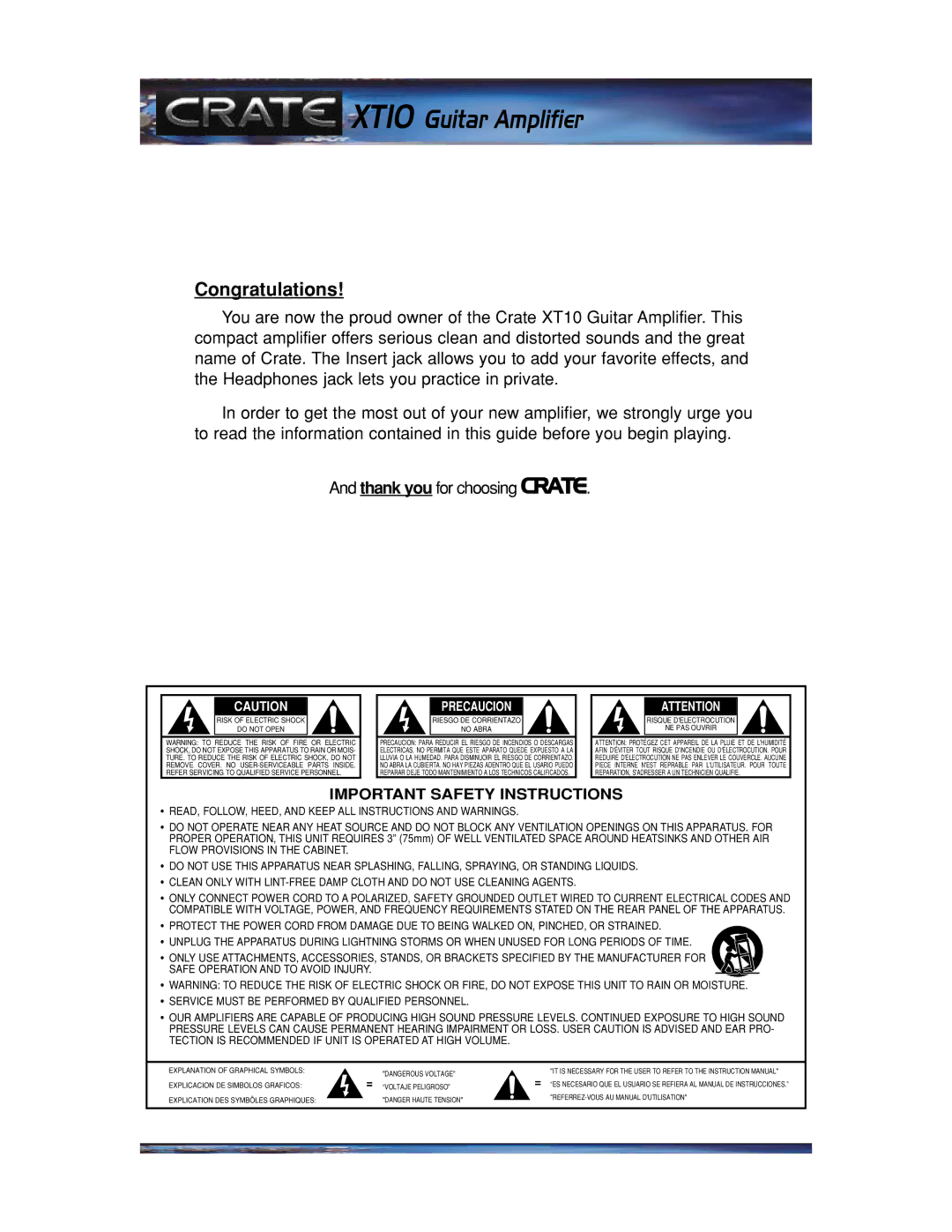 Crate Amplifiers manual XT10 Guitar Amplifier 