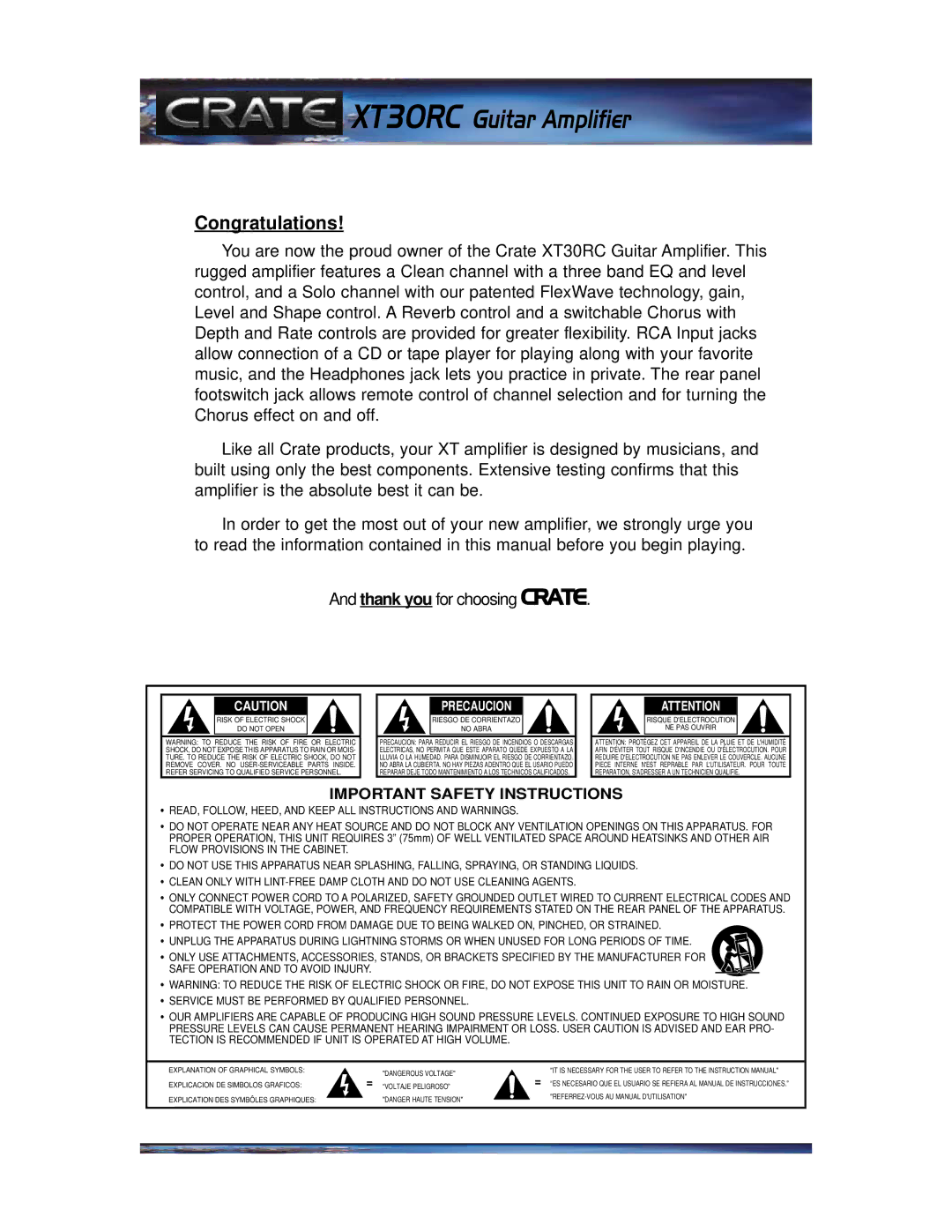 Crate Amplifiers manual XT30RC Guitar Amplifier 