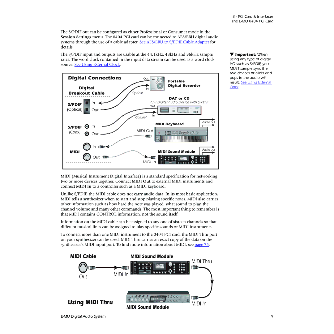Creative 0404 owner manual Midi Sound Module, Digital Connections, Midi Cable, Pdif 