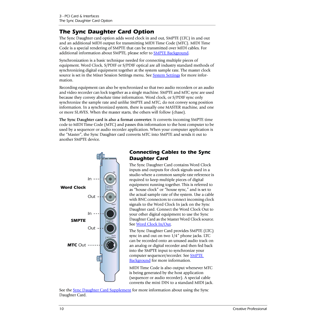 Creative 0404 owner manual Sync Daughter Card Option, Connecting Cables to the Sync Daughter Card 