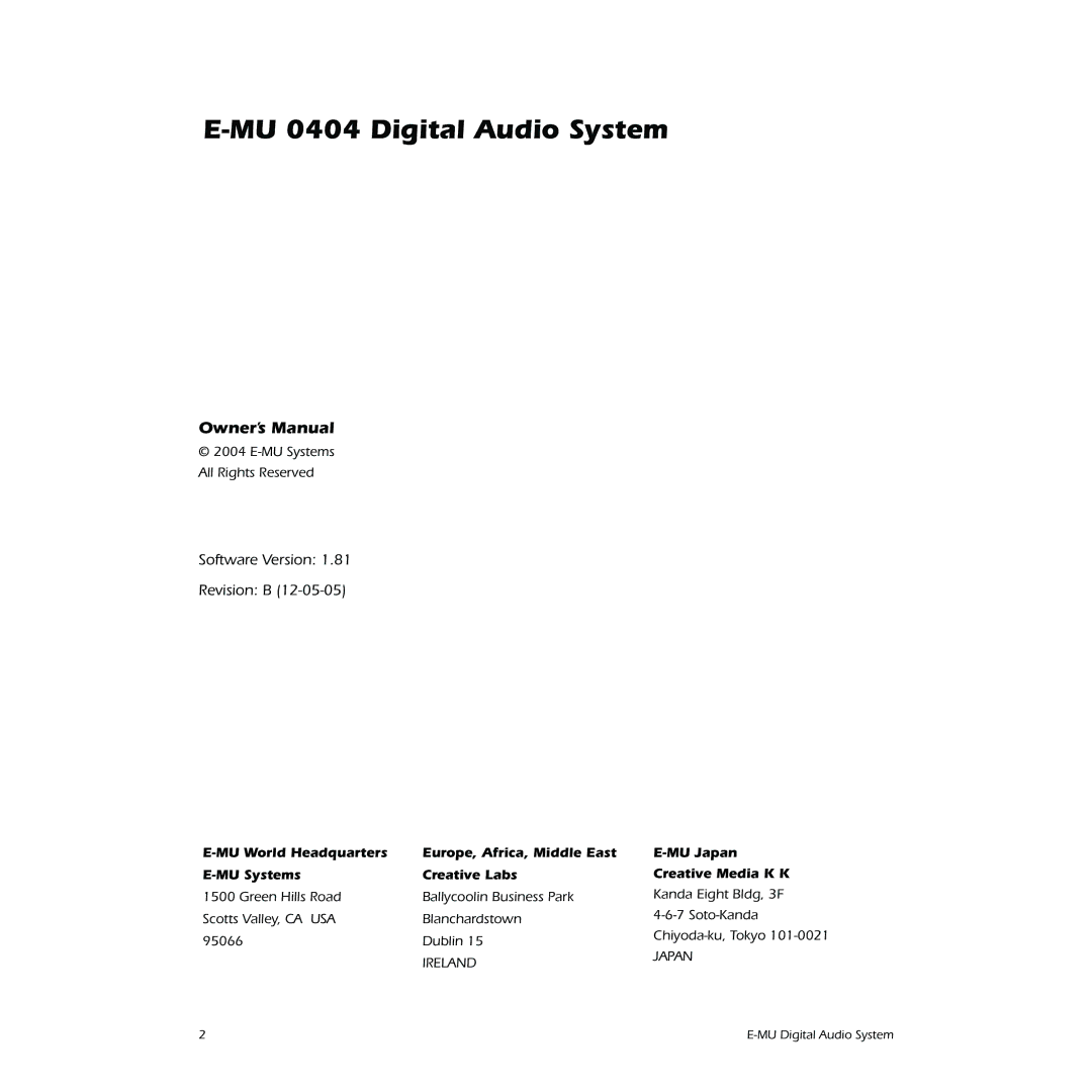 Creative owner manual MU 0404 Digital Audio System, Software Version Revision B 