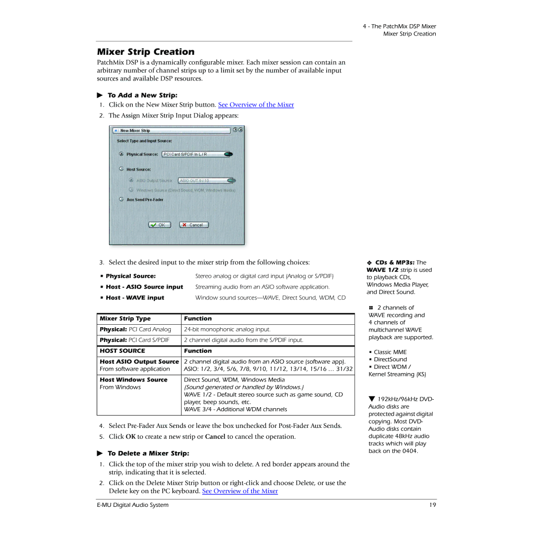 Creative 0404 owner manual Mixer Strip Creation, To Add a New Strip, To Delete a Mixer Strip 