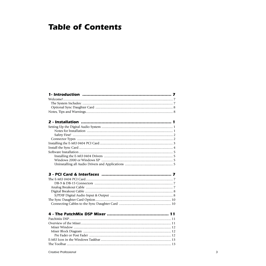 Creative 0404 owner manual Table of Contents 