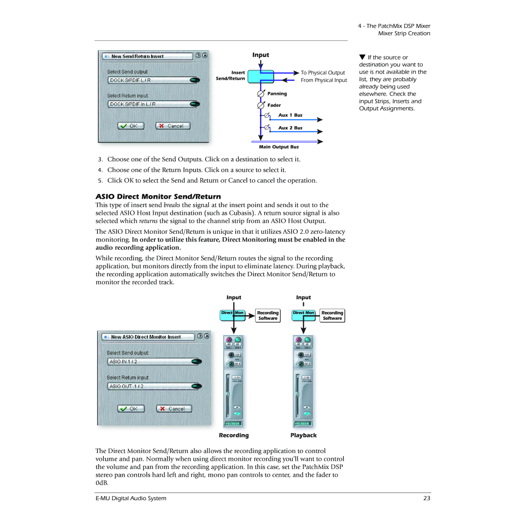 Creative 0404 owner manual Asio Direct Monitor Send/Return, Input, RecordingPlayback 