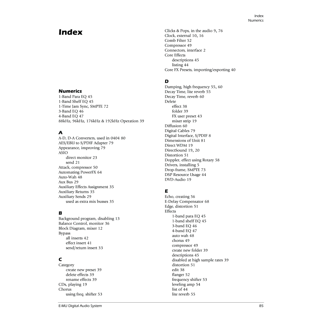 Creative 0404 owner manual Index, Numerics 