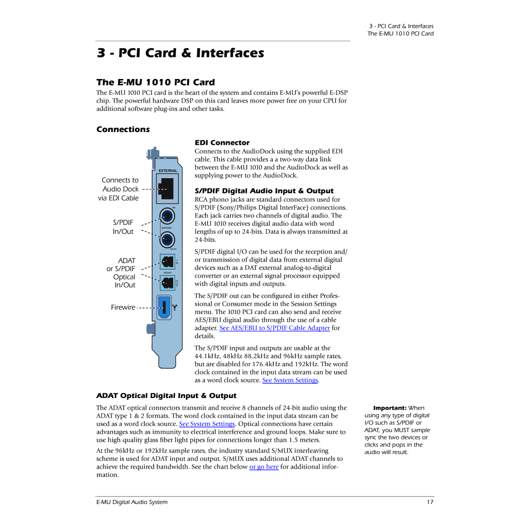 Creative 1212M, 1820M owner manual PCI Card & Interfaces, E-MU 1010 PCI Card, Connections 