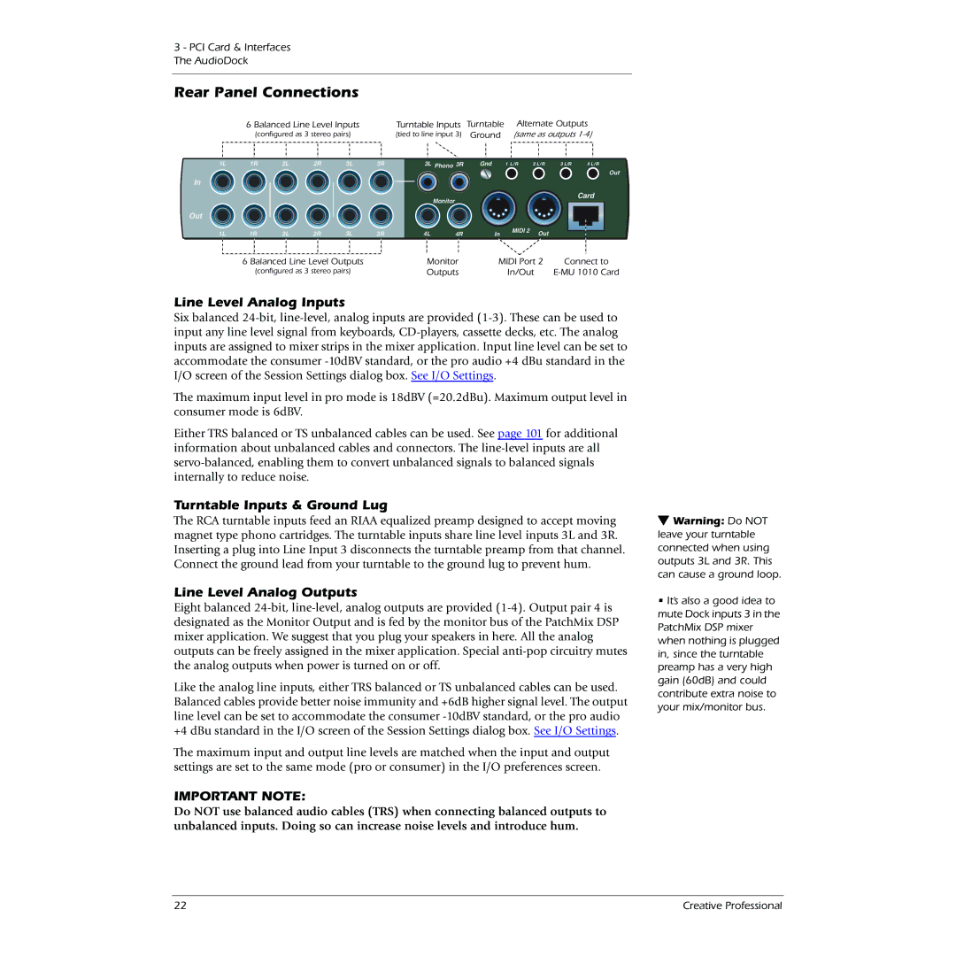 Creative 1820M Rear Panel Connections, Line Level Analog Inputs, Turntable Inputs & Ground Lug, Line Level Analog Outputs 