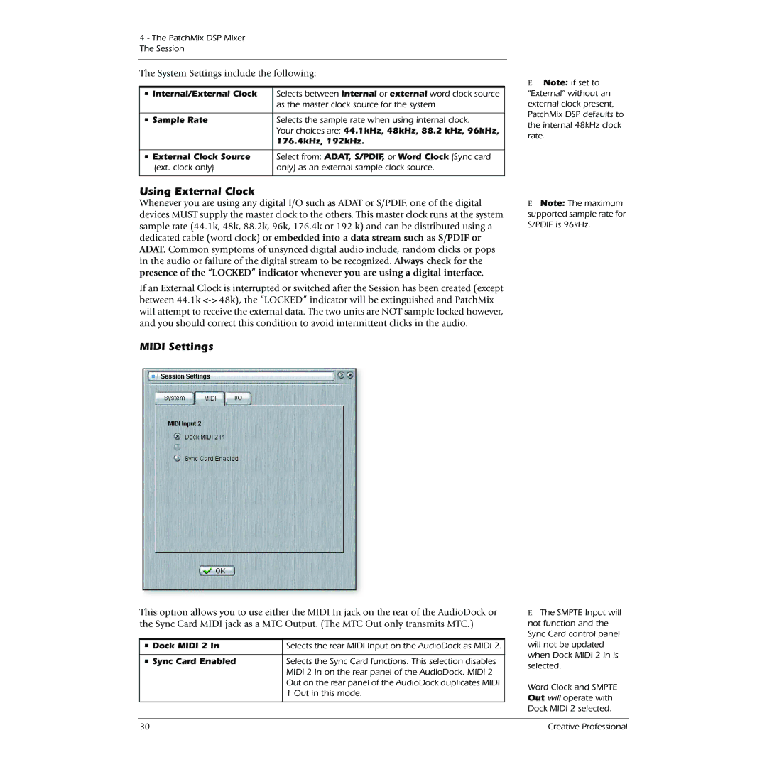 Creative 1212M, 1820M owner manual Using External Clock, Midi Settings 