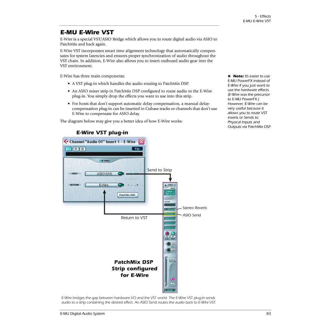 Creative 1212M, 1820M owner manual MU E-Wire VST, Wire VST plug-in, PatchMix DSP Strip configured for E-Wire 