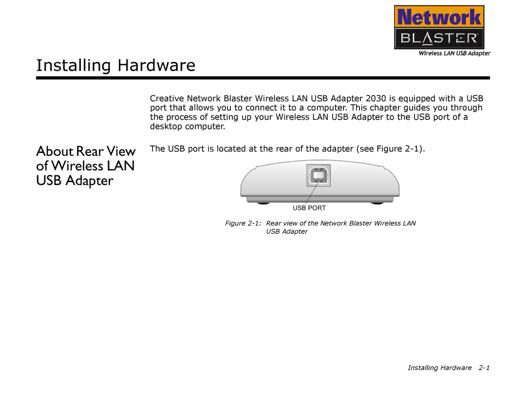 Creative 2030 manual Installing Hardware, About Rear View Wireless LAN USB Adapter 