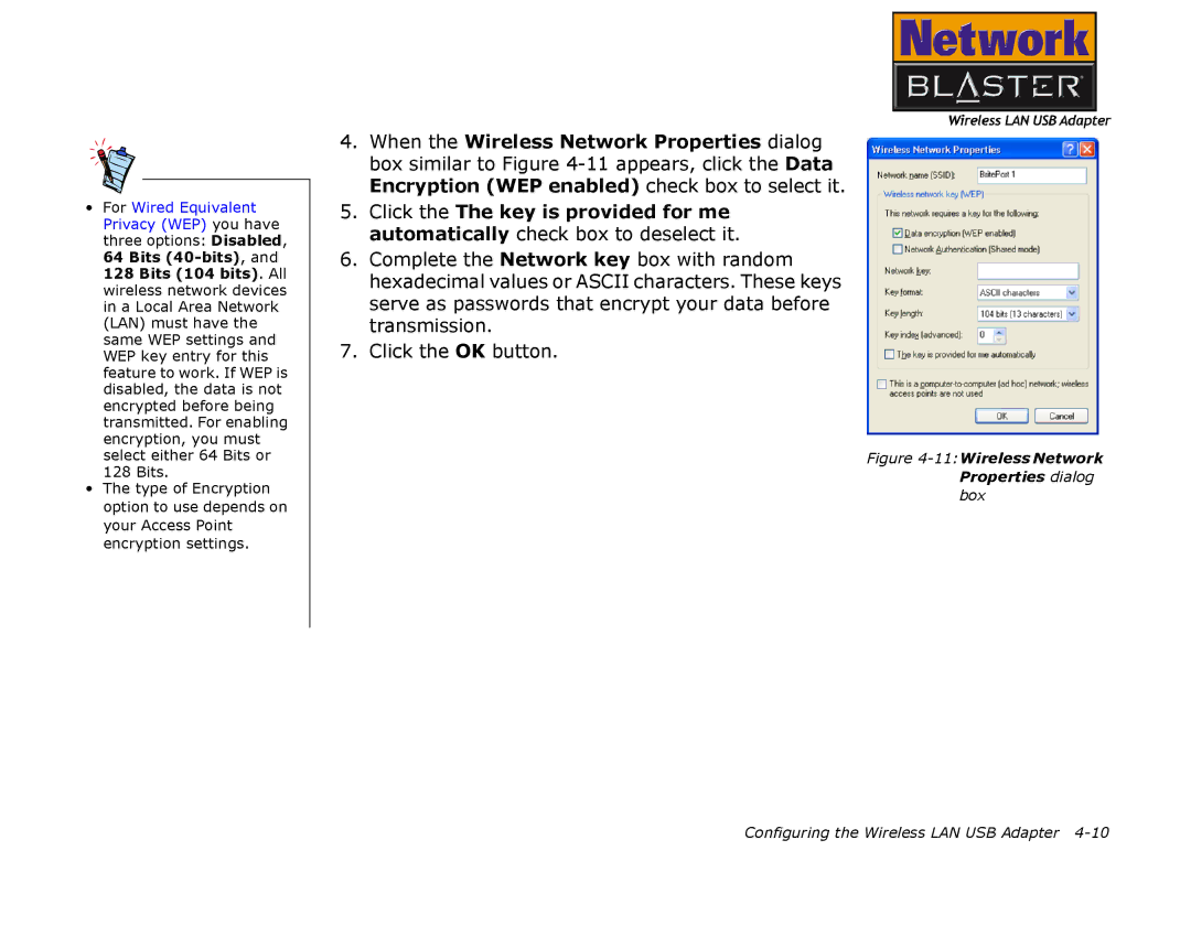 Creative 2030 manual 11Wireless Network Properties dialog box 