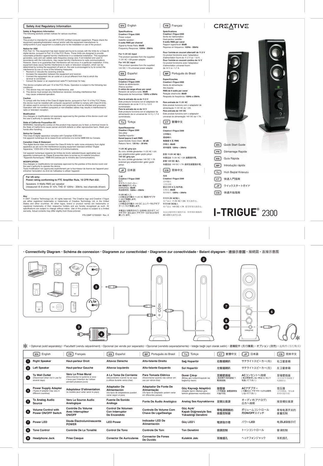 Creative 2300 installation manual 右卫星音箱, 左卫星音箱, 接至模拟音源, 带有电源开关的, 音量控制, 电源led指示灯, 音调控制, 耳机插孔 