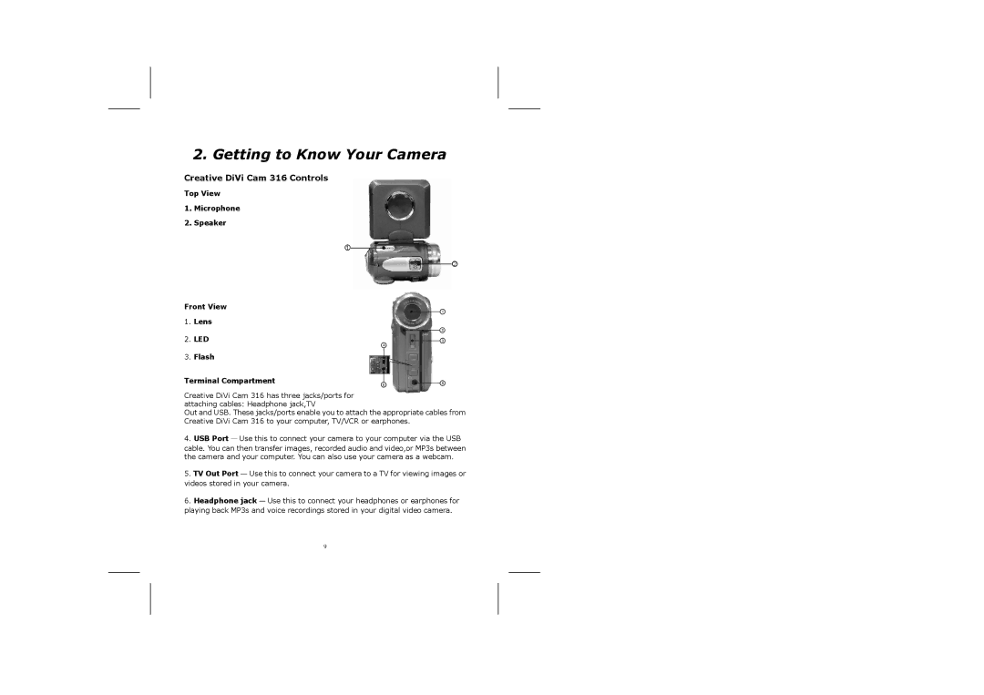 Creative manual Getting to Know Your Camera, Creative DiVi Cam 316 Controls 