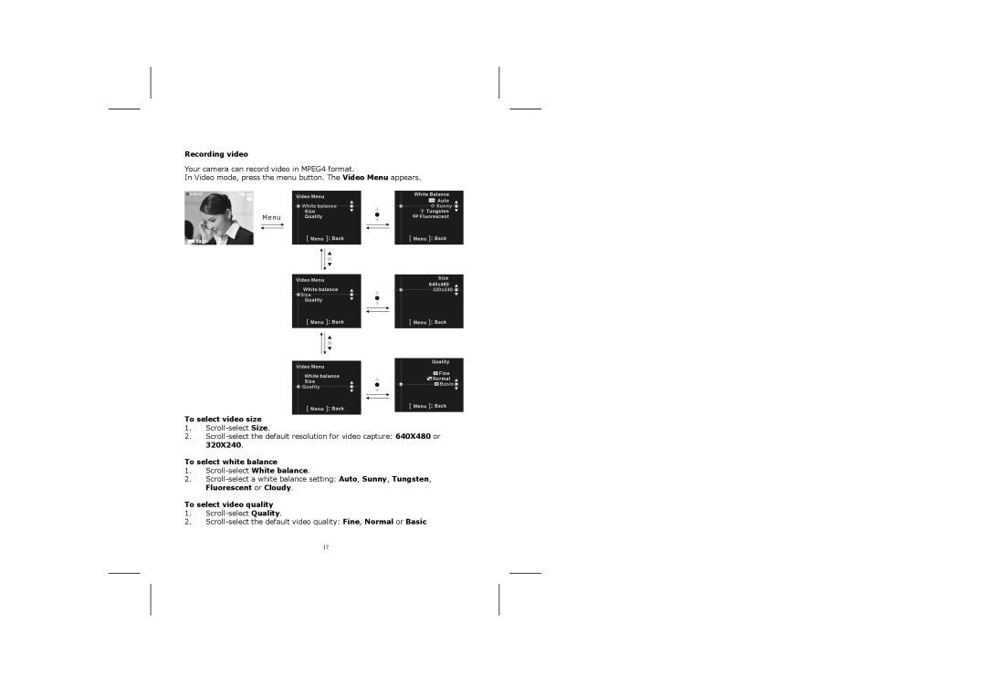 Creative 316 manual Recording video, To select video size, To select white balance, To select video quality 