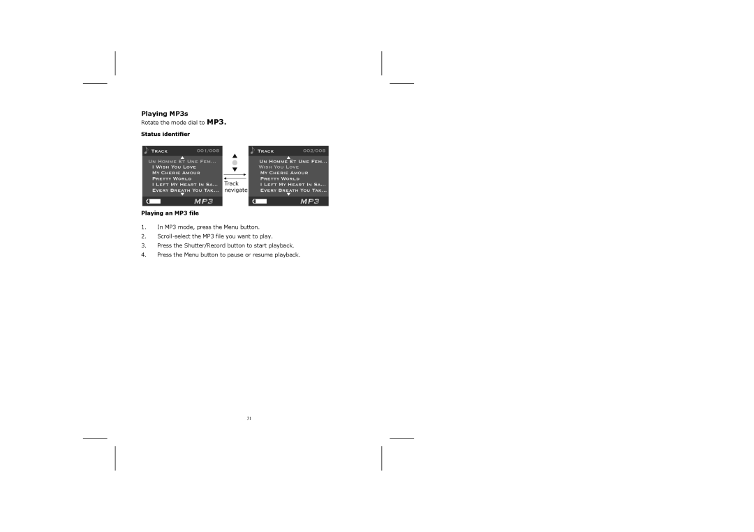 Creative 316 manual Playing MP3s, Status identifier Playing an MP3 file 