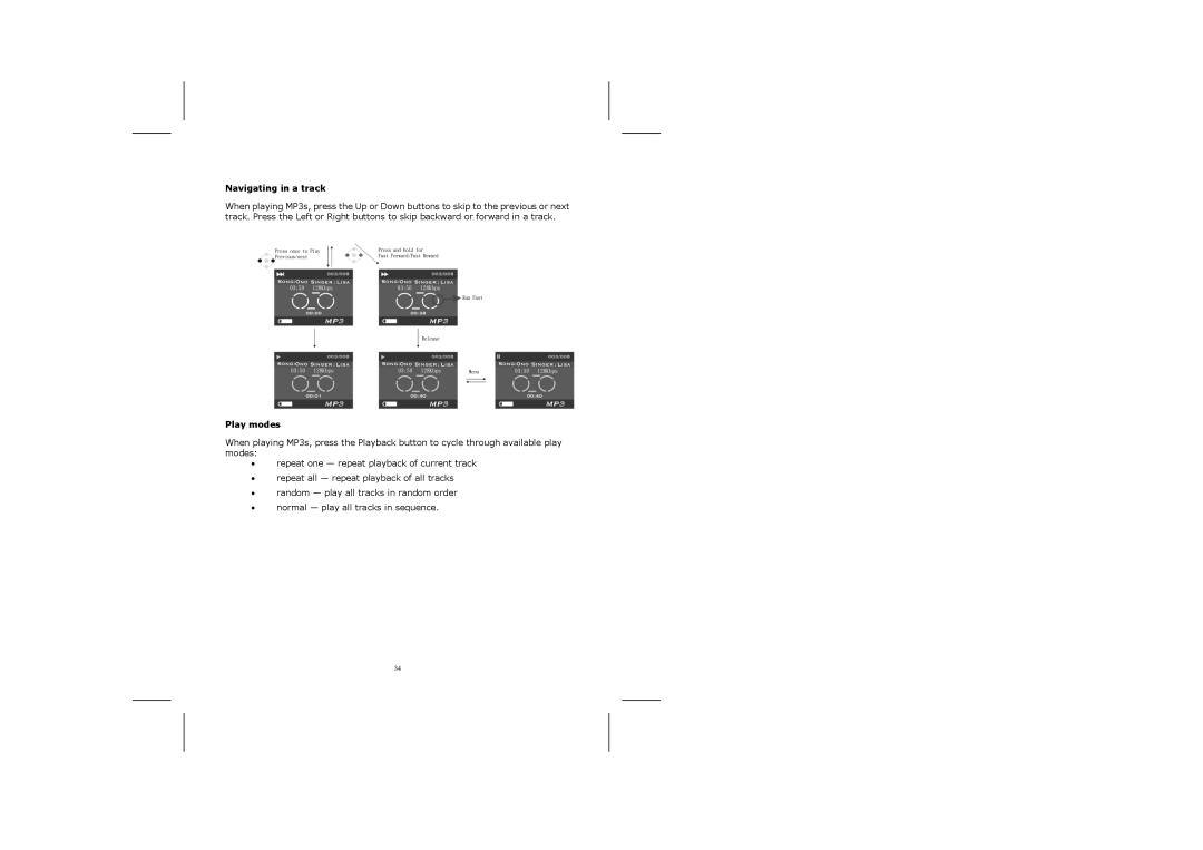 Creative 316 manual Navigating in a track, Play modes 