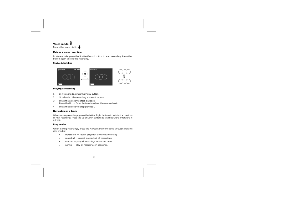 Creative 316 manual Making a voice recording, Status Identifier Playing a recording 